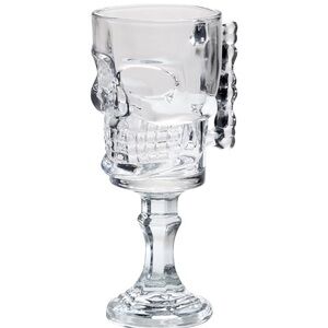 Clear Glass Goblet Pirate Skull Beer Mug - On Stem 17 oz